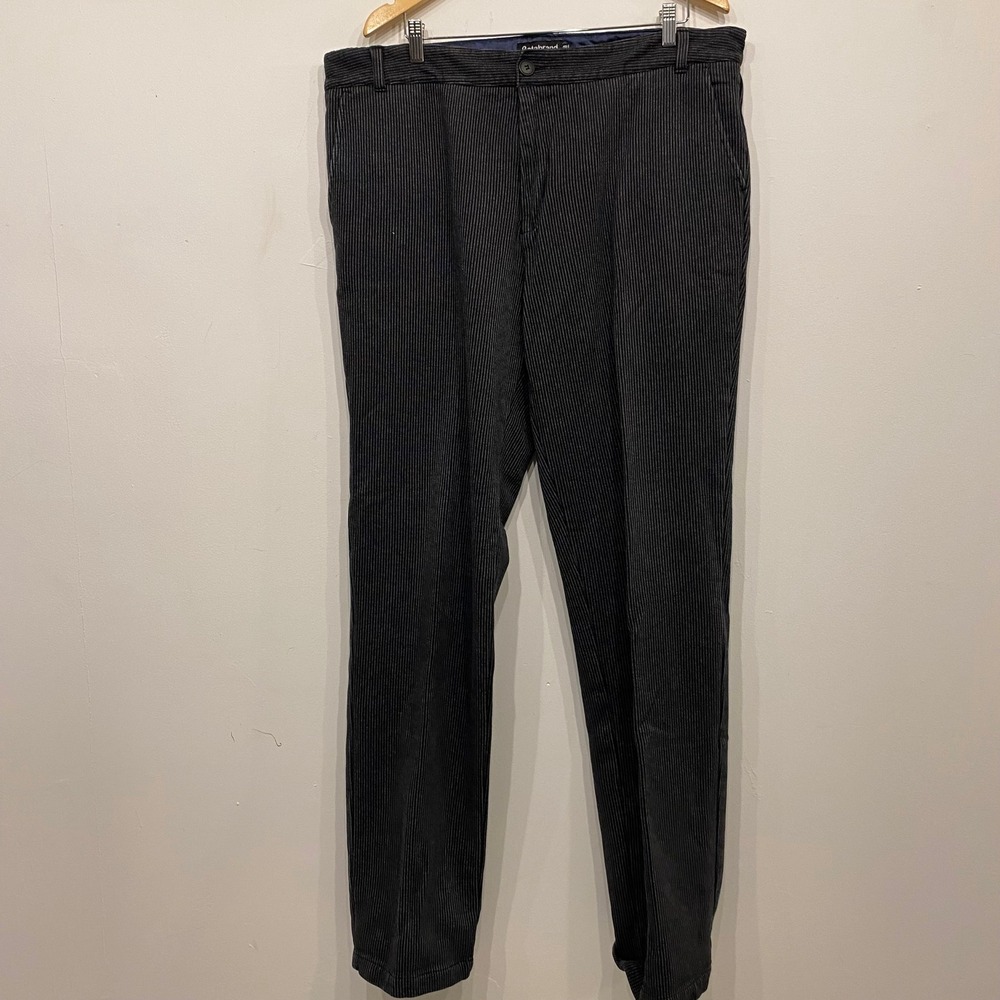 Betabrand Mens 38 Long Pinstripe Corduroy Trousers Gray Black Straight Leg Pants